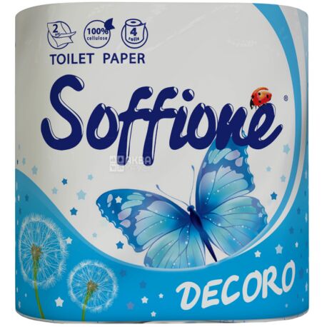 Soffione Decoro Blue, 4 рул., Туалетная бумага Соффионе Декоро Блу, 2-х слойная