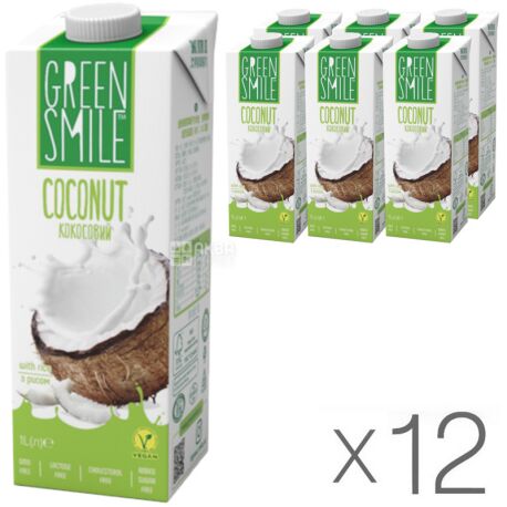 Green Smile, Упаковка 12 шт х 950 мл, Напій кокосовий, без цукру, 1,5%