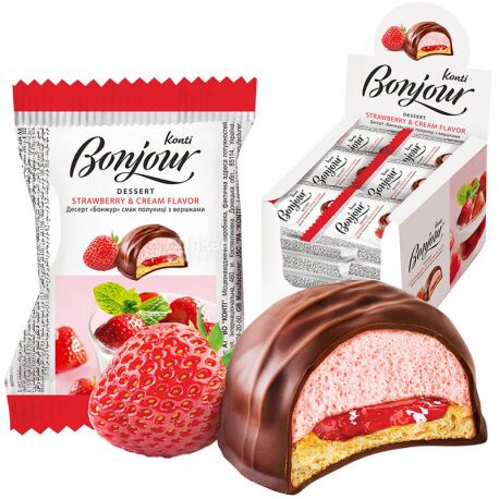 Bonjour, Strawberry, 29 г, Десерт со вкусом клубники, 1 шт.