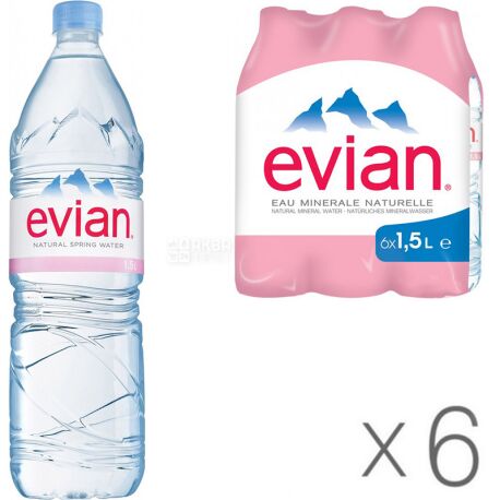 Evian, 1,5 л, Упаковка 6 шт., Евіан, Вода негазована, ПЕТ