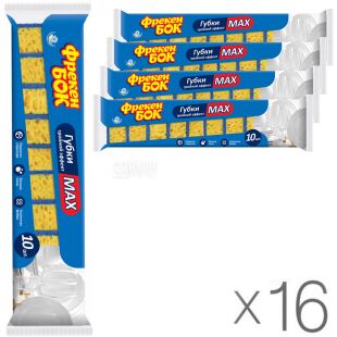 Фрекен Сторона Max, Упаковка 16 шт. х 10 шт., Губки кухонные для мытья посуды, желтые