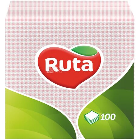 Ruta, 100 шт., Салфетки столовые Рута, однослойные, 24x24 см, розовые 
