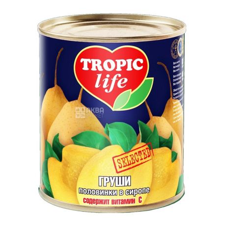 Tropic Life, 850 мл, груши, половинки, в сиропе