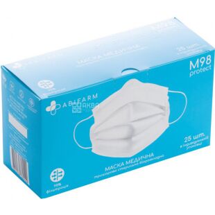 Abifarm, M98 protect, 25 шт., Маска медицинская, защитная, стерильная, 3-слойная, биоразлагаемая
