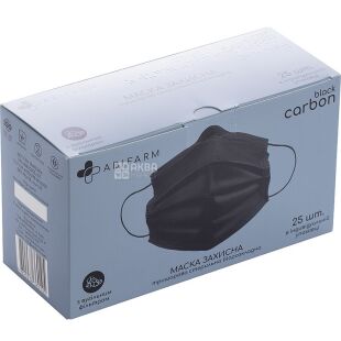Abifarm, Black Carbon, 25 шт., Маска защитная, стерильная, с угольным фильтром, 3-слойная, биоразлагаемая