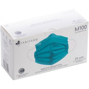 Abifarm, M100, 25 шт., Маска медицинская, стерильная, с индикатором влажности, 4-слойная, биоразлагаемая