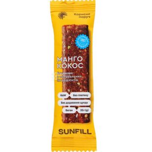 Sunfill, 40 г, СанФілл, Батончик злаковий Манго-кокос, без цукру