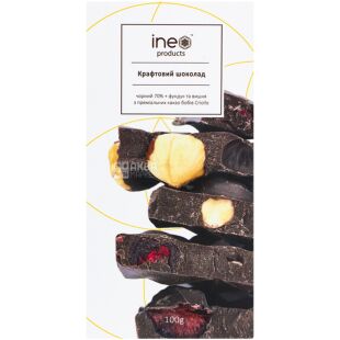 Ineo Products, 100 г, Инео, Шоколад крафтовый черный, с вишней и фундуком, 70% какао