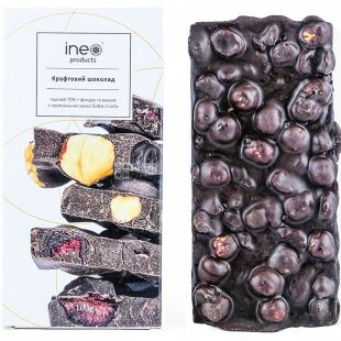 Ineo Products, 100 г, Инео, Шоколад крафтовый черный, с вишней и фундуком, 70% какао