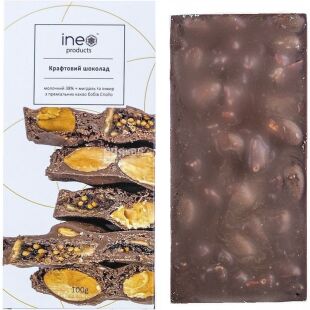 Ineo Products, 100 г, Инео, Шоколад крафтовый, молочный, с миндалем и инжиром, 38% какао