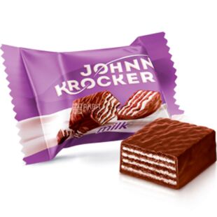 Roshen Johnny Krocker, 1 кг, Цукерки вафельні глазуровані з молочним кремом Джонні Крокер, Рошен