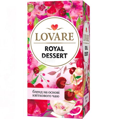 Lovare, Royal dessert, 24 пак. х 1,5 г, Чай Ловара, Королівський десерт, Суміш квіткового і фруктового чаю
