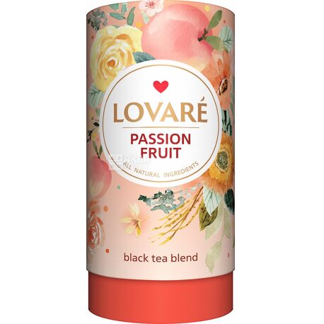 Lovare, Passion Fruit, 80 г, Чай Ловара, Пристрасний фрукт, Чорний, тубус