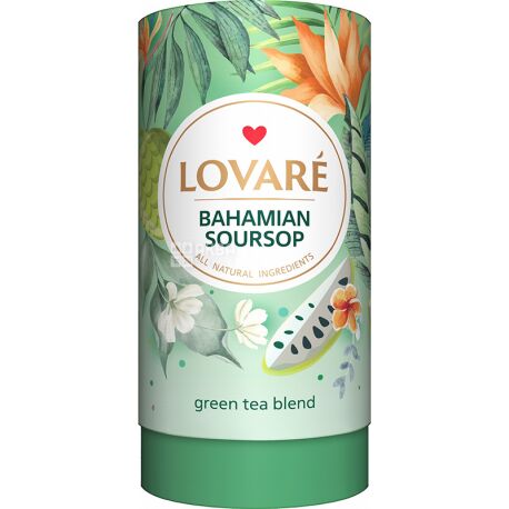 Lovare, Bahamian Soursop, 80 г, Чай Ловаре, Багамский саусеп, Зеленый, тубус