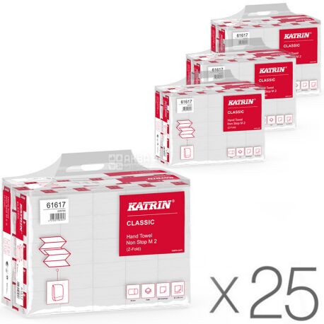 Katrin, Classic, Паперові рушники Катрін, 2-шарові W-складання, сірі, 25 упаковок х 160 шт., 25х20 см