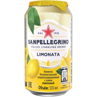 San Pellegrino Limonata, 0,33 л, Напій газований соковмісний Лимон Сан Пелегріно, ж/б
