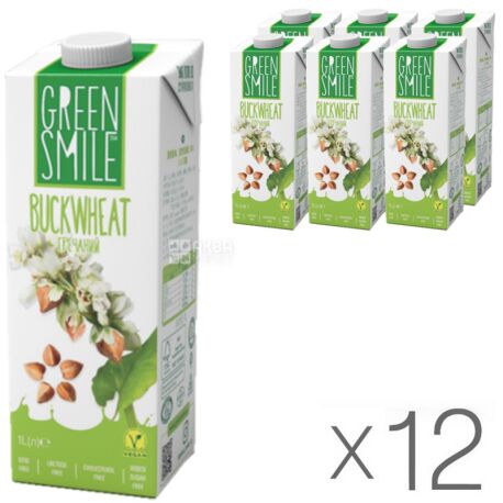 Green Smile, Упаковка 12 шт. х 1 л, Молоко Гречневое, 2,5%