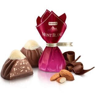 Roshen Mont Blanc, 1 кг, Конфеты пралине с измельченным миндалем Монблан, глазированные белым и черным шоколадом, Рошен