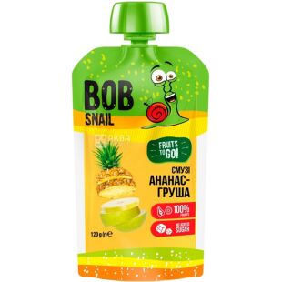 Bob Snail, 120 г, Пюре фруктовое пастеризованное, Ананас-Груша-Яблоко Боб Снейл, без сахара