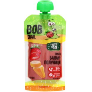 Bob Snail, 120 г, Пюре фруктове пастеризоване Банан-Полуниця Боб Снейл, без цукру