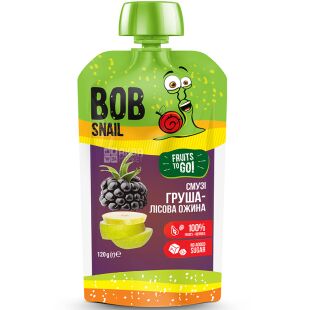 Bob Snail, 120 г, Пюре фруктовое пастеризованное, Груша-Лесная Ежевика Боб Снейл, без сахара