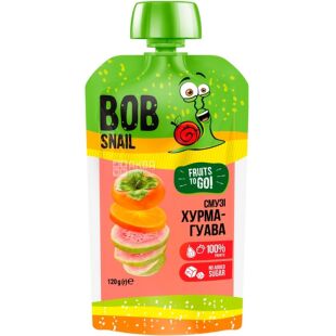 Bob Snail, 120 г, Пюре фруктове пастеризоване Хурма-Рожева Гуава Боб Снейл, без цукру