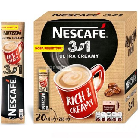 Nescafe Ultra Creamy, 3 in 1, Coffee drink in sticks, 20 pcs. on 13 g