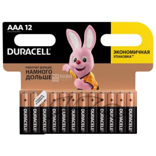 Duracell ААА, 12 шт., 1.5V, Батарейки лужні, LR03