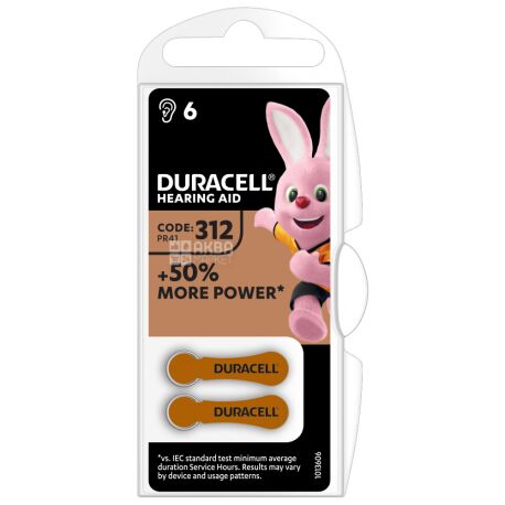 Duracell, Hearing Aid, 6 Pack, Hearing Aid Batteries, Size 312