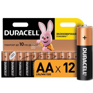 Duracell АА, 12 шт., 1,5 V, Батарейки лужні, LR6