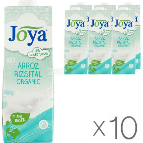 Joya Rice Organic, Упаковка 10 шт. по 1 л, Джоя, Рисове молоко, органічне, без цукру і лактози