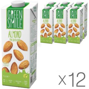 Green Smile, 1л, упаковка 12 шт., Напиток рисово-миндальный, ультрапастеризованный, 3%