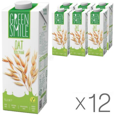 Green Smile, Oatmeal, 2.5%, 0,95 L, Ultra-pasteurized Milk, Lactose-free, Pack of 12 pcs.