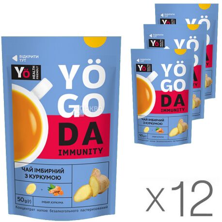 YOGODA, упаковка 12 пак. х 50 г, Чай імбирний з куркумою, концентрований