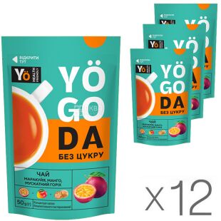 YOGODA, упаковка 12 пак. х 50 г, Чай маракуйя, манго та мускатний горіх, концентрований, без цукру