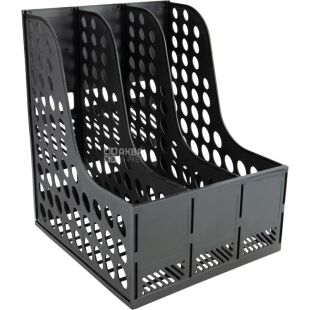 Axent, Лоток вертикальный, сборный, на 3 отделения, пластик, черный, 240х310х260 мм