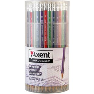 Axent, HB, 100 шт, Карандаш графитовый, 4 цвета корпуса, с резинкой