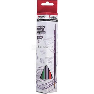 Axent, HB, 12 шт, Карандаш графитовый, 4 цвета корпуса, с резинкой, 2,2 мм