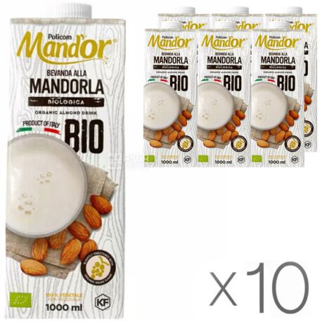 Mand`or Almond Organic, 1 л, Упаковка 10 шт., Мандор, Мигдальне молоко Органік