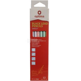Optima, Sweet, 12 шт., Карандаш чернографитный, с ластиком, HB