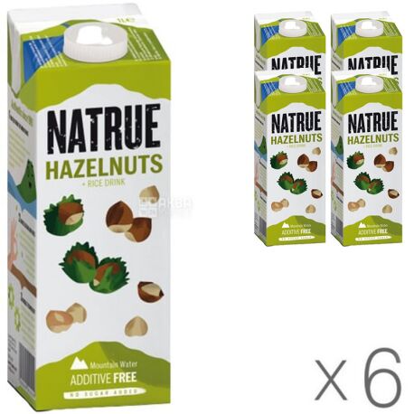 Natrue, Rice+Hazelnuts, упаковка 6 шт., по 1 л, Натру, Напиток рисово-ореховый, без сахара