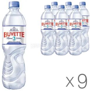 Buvette Vital №3, 0,5 л, Упаковка 9 шт., Бювет Витал, Вода минеральная слабогазированная, ПЭТ