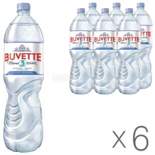 Buvette Vital №3, 1,5 л, Упаковка 6 шт., Бювет, Вода минеральная слабогазированная, ПЭТ