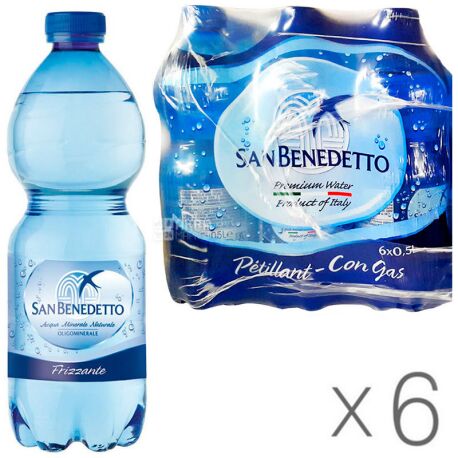 San Benedetto, 0,5 л, Упаковка 6 шт., Сан Бенедетто, Вода мінеральна газована, ПЕТ