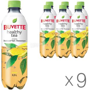 Buvette Healthy tea, Упаковка 9 шт. х 0,5 л, Напій негазований соковмісний Зелений Чай-Лемонграс, ПЕТ