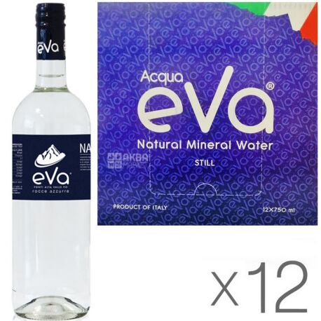 Acqua Eva Classic, 0,75 л, Упаковка 12 шт., Аква Эва Классик, Вода горная, негазированная, стекло