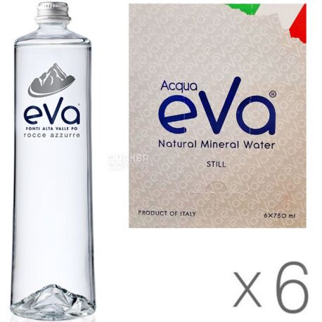  Acqua Eva Premium, 0.75 L, Pack of 6 pcs, Aqua Eva Premium, Mountain water, still, glass