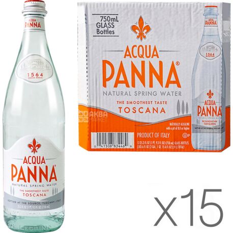 Acqua Panna, Packing 15pcs. 0.75 l, non-aerated water, Mineral, glass, glass