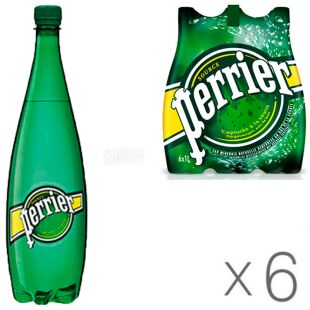 Perrier, 1 л, Упаковка 6 шт., Пер'є, Вода мінеральна газована, ПЕТ