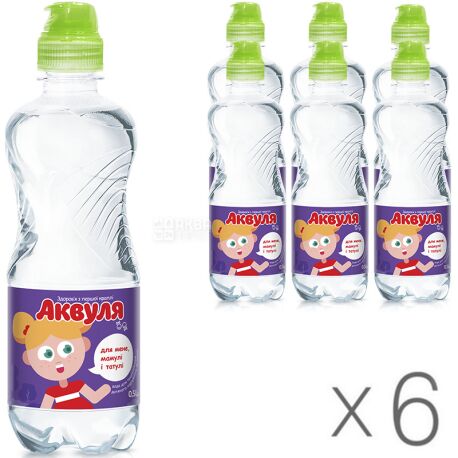 Akvulya, pack of 6 pcs. 0.5 l each, Non-carbonated water for children, PET, PAT
